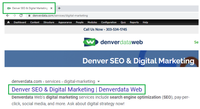denverdata web onsite title tag and Google title tag.