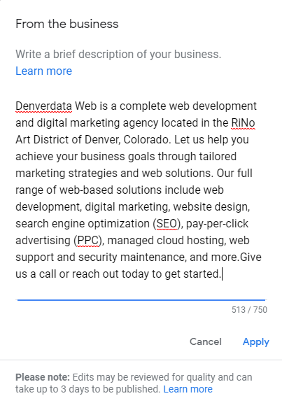 Denverdata Web from the business gmb description