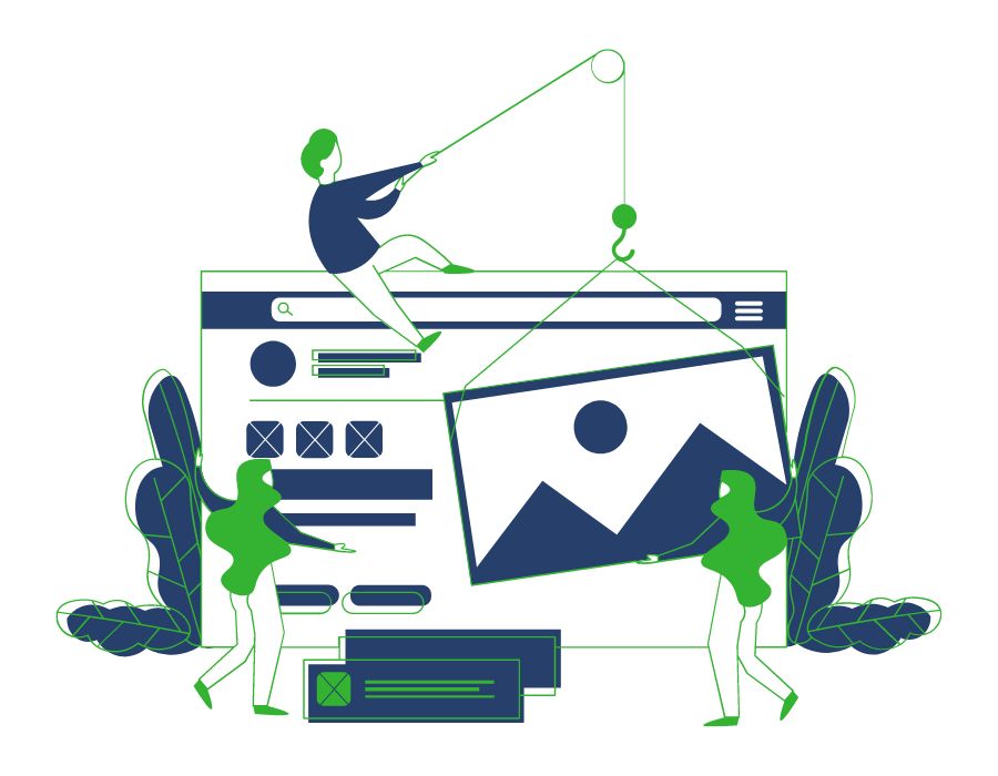 cartoon graphic of website building