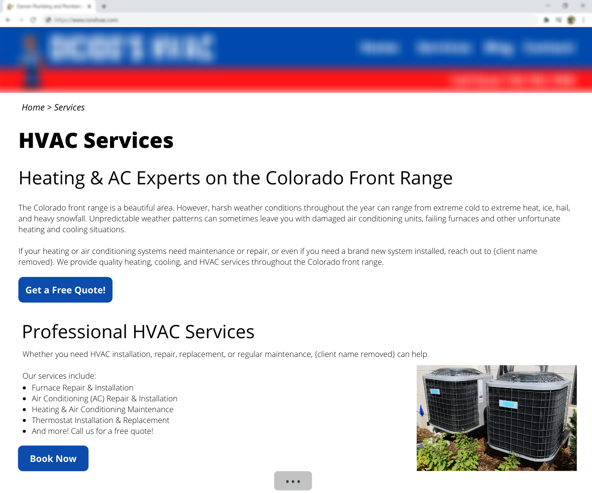 Ron's HVAC Services Page Example of After Content