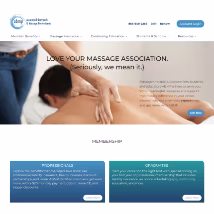 ABMP screenshot of the website homepage.