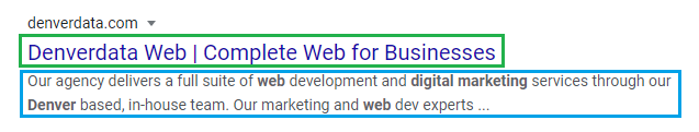 Denverdata Web Development Page SERP result.